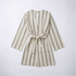 Blue striped atelier orea robe with a belt on a white background
