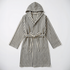 atelier orea gray striped robe with hood on a white background