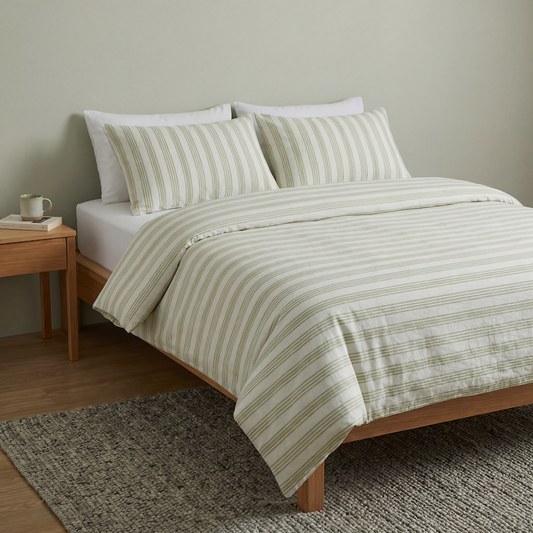 Handwoven Cotton Bedding Set | Sage Stripe