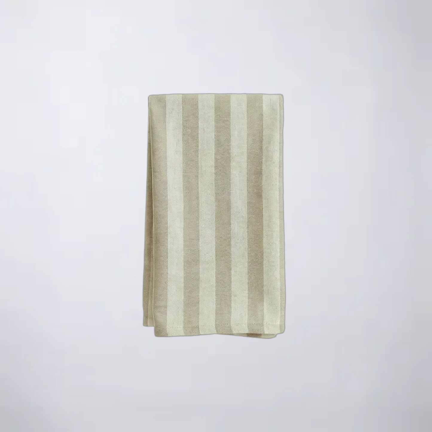 Folded ecru beige striped napkin on a light gray background